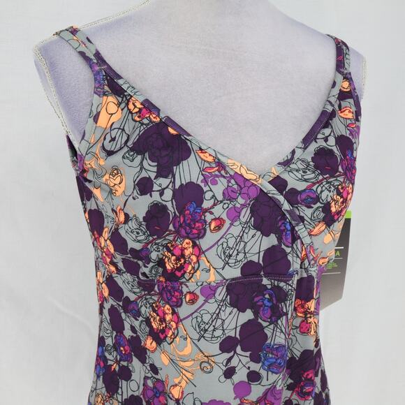REI Top Womens 14 Sariska Yoga Tunic Gray Purple Stretch Knit Attached Bra New - Picture 7 of 14